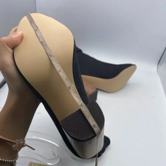 FSJ Black Stylish Peep Toe Slouch Chunky Stacked Heels Ankle Boots - Picture 10 of 13